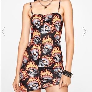 Tic Toc flaming skulls mini dress from Dolls Kill